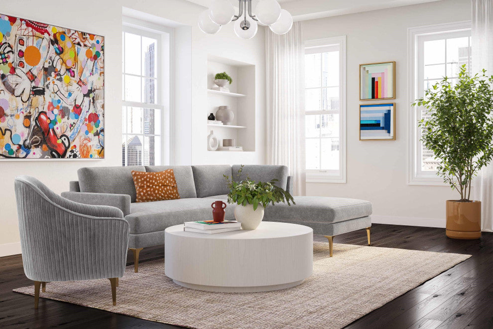 Serena Gray Velvet Right Arm Facing Chaise Sectional
