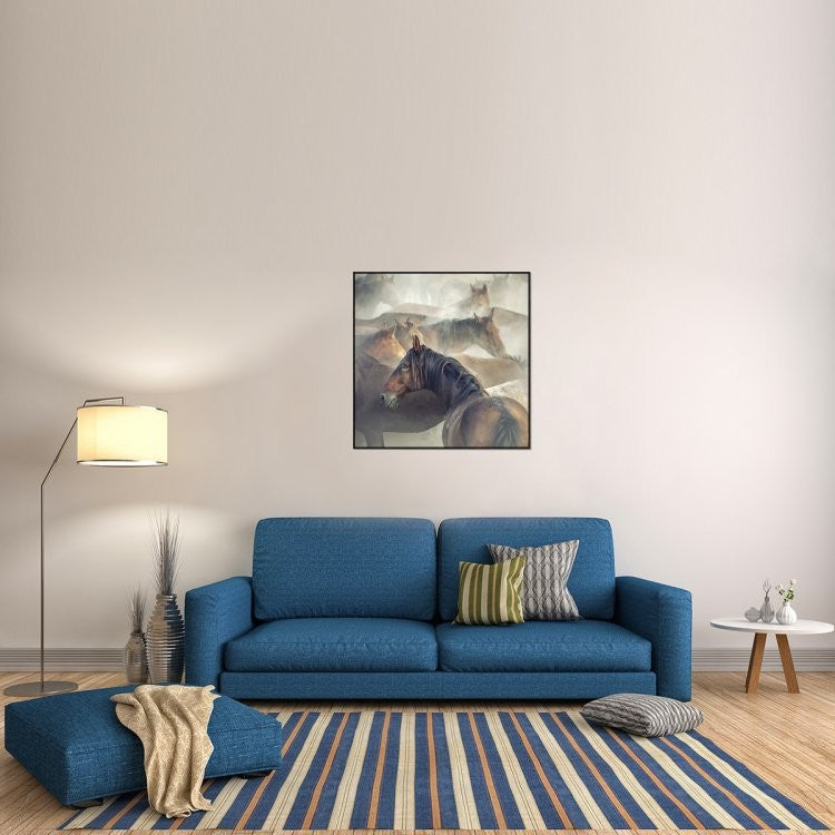"Tired Horses" Framed Canvas Giclee by Huseyin Taskin, 37x37"