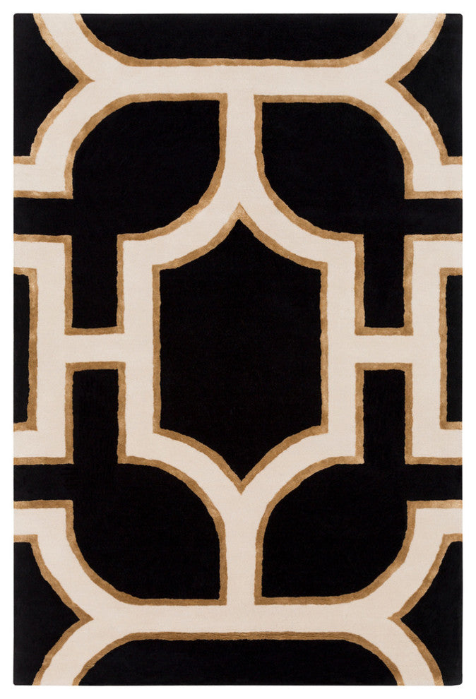 Intermezzo Modern Black, Cream Area Rug, 5'x7'6"