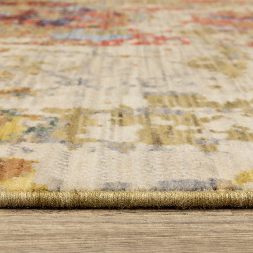 Saturn Contemporary Abstract Beige/ Multi Wool Blend Area Rug 3'3" x 5'