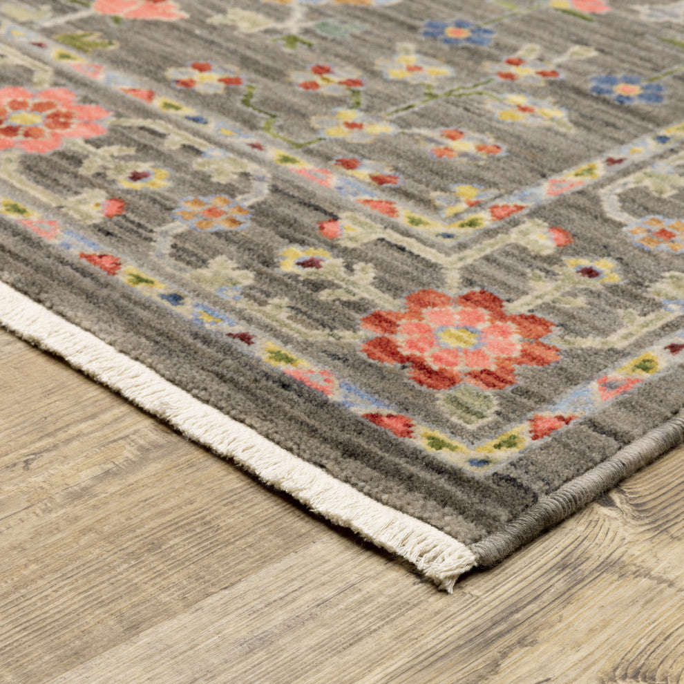 Leoness Floating Floral Indoor Area Rug, Grey, 7'10" x 10'10"