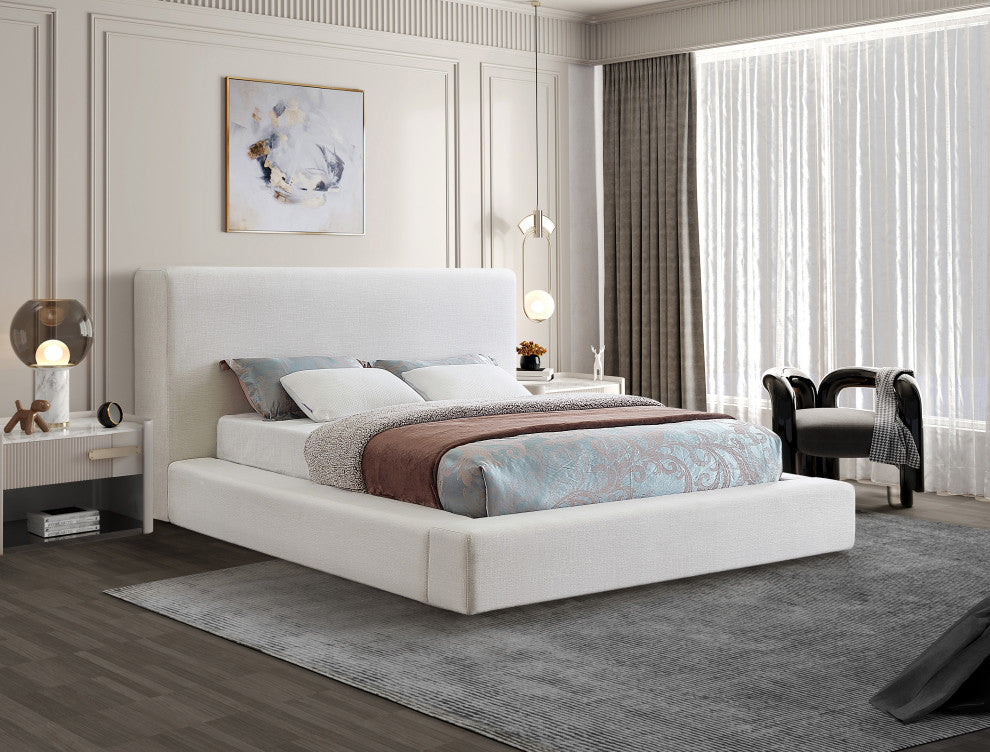 Devin Linen Textured Fabric Upholseterd Bed, Cream, King