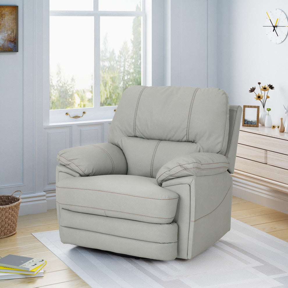 GDF Studio Laurent Leather Swivel Power Recliner, Light Gray/Black