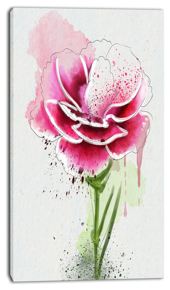 Pink Hand drawn Watercolor Flower, Floral Canvas Art Print, 16"x32"
