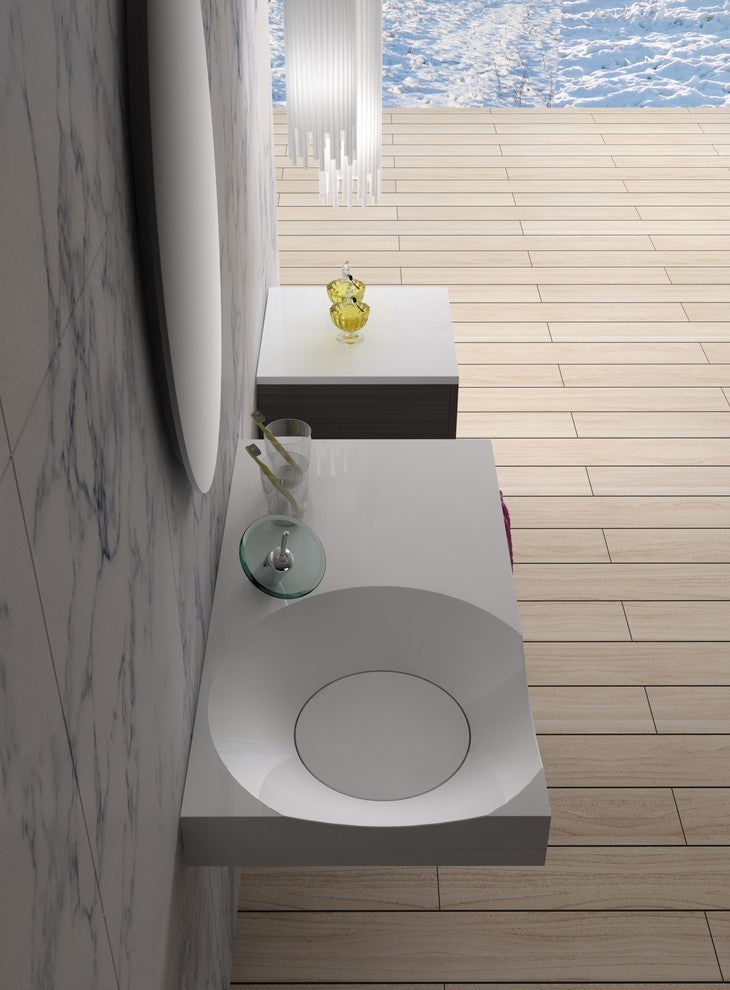 ADM Circular Wall Mounted Sink, White, 35", Matte White