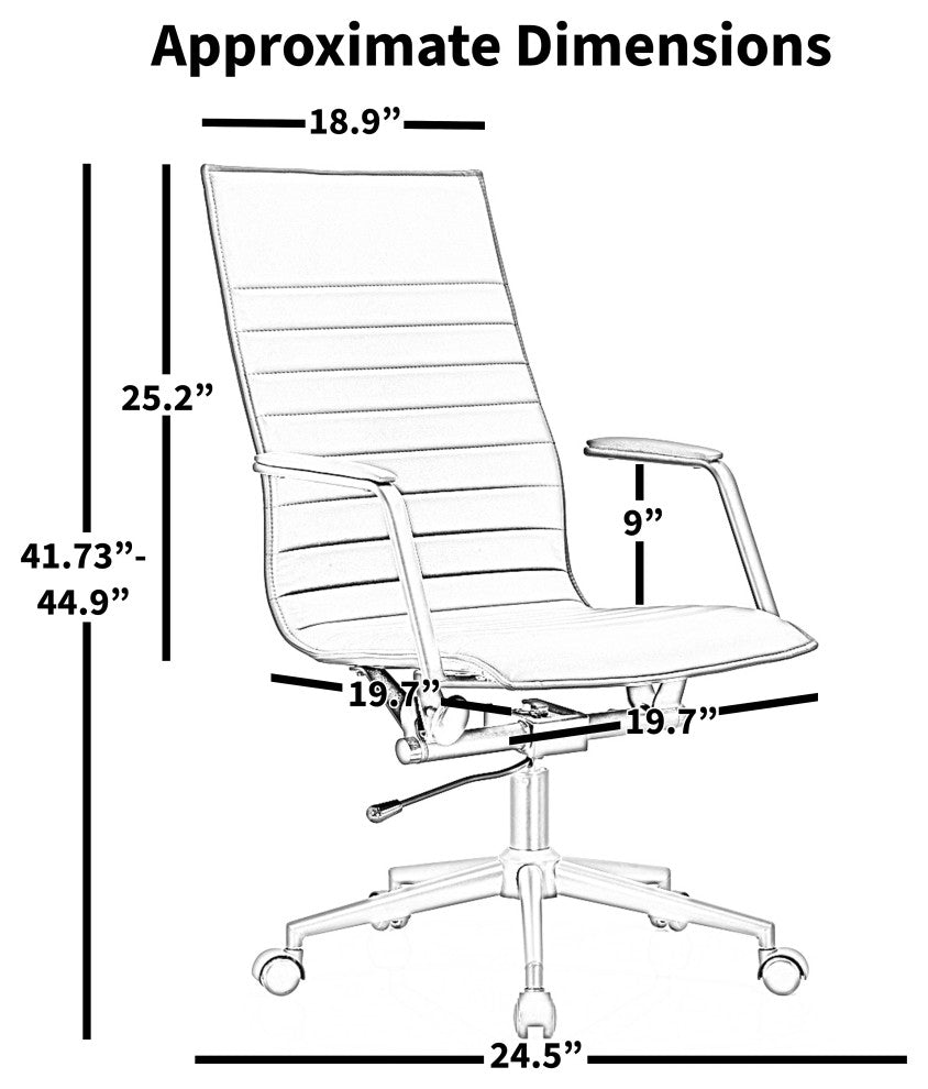 High Back Office Desk Chair, Ribbed PU Leather Computer Armchair, White