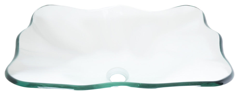 Elegante TIS-317C Clear Scalloped Glass Vessel Bathroom Sink w/ Drain Options, Matte Black