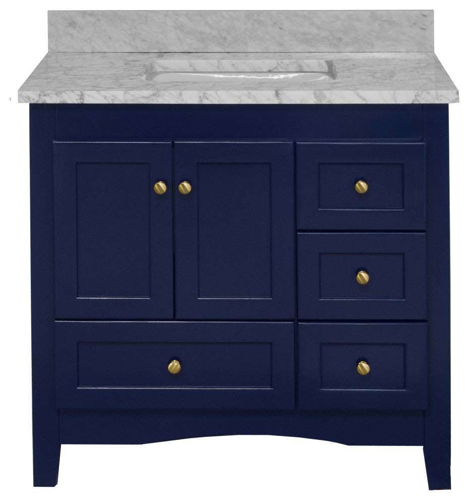 Abbey 36" Bathroom Vanity, Royal Blue, Carrara Marble