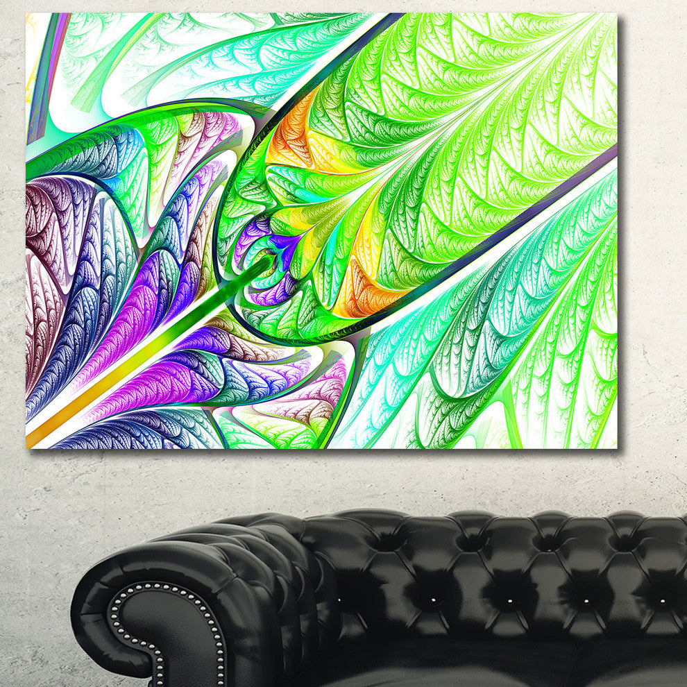Green Blue Fractal Stained Glass, Oversized Abstract Canvas Art Print, 60x40