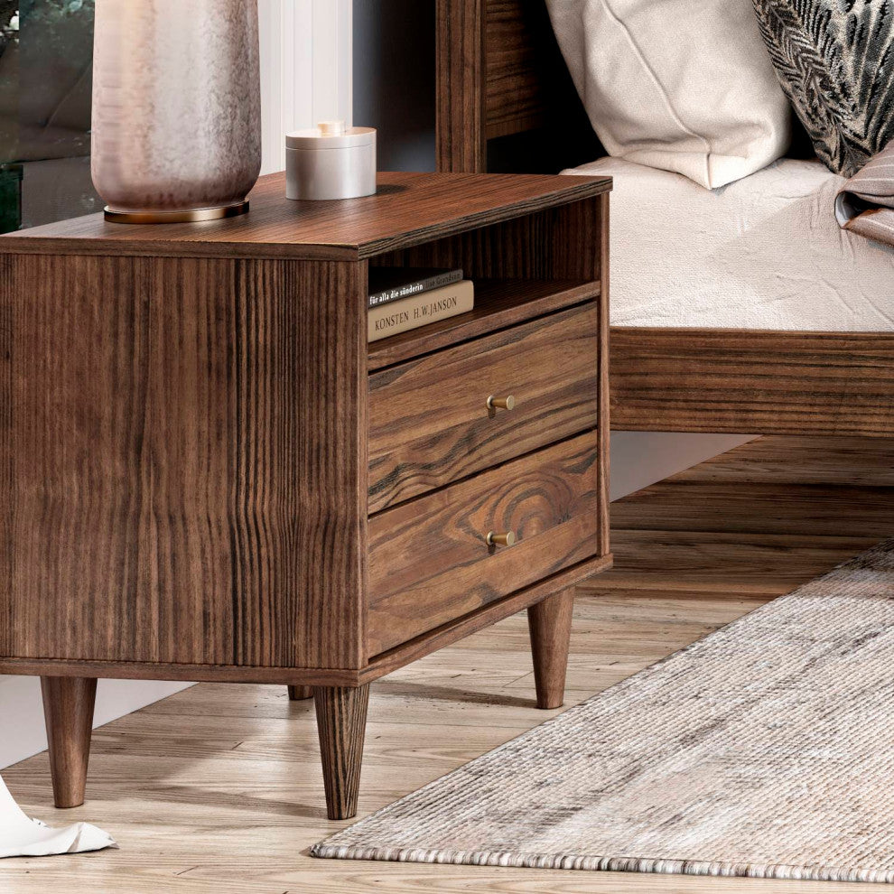 Mid Century 2-Drawer Nightstand, Brushed Walnut