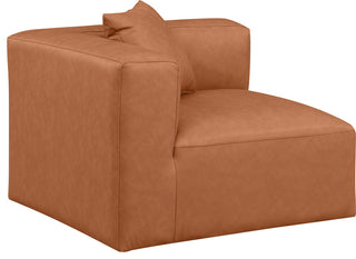 Cube Upholstered Modular Component, Cognac, Vegan Leather, Corner Chair