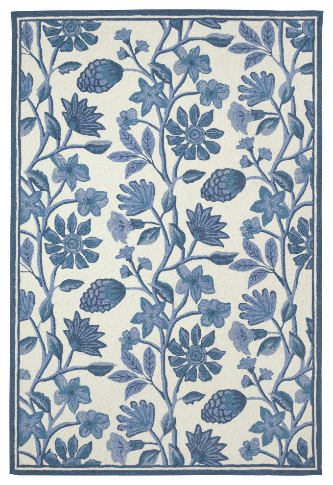 Capri Floral Vine Indoor/Outdoor Rug Blue 2'x8'