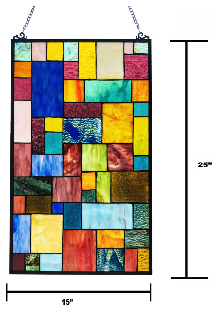 VERNA Tiffany-Style Geometric Stained Glass Window Panel, 25"