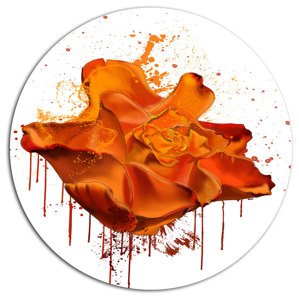 Abstract Brown Rose With Splashes, Floral Disc Metal Wall Art, 23"