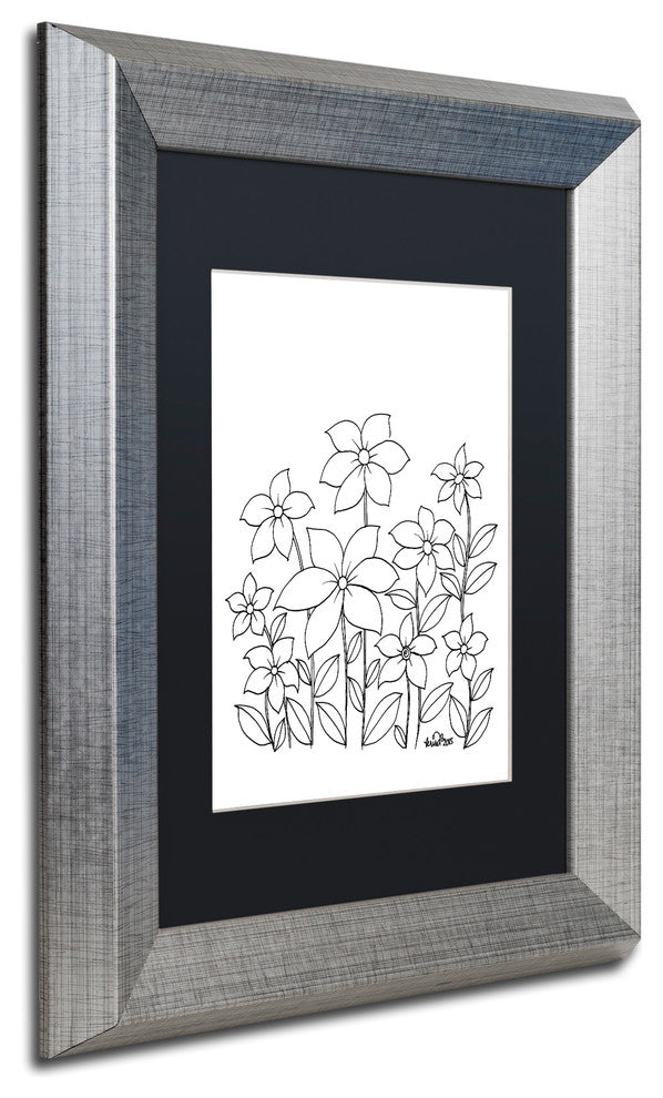 KCDoodleArt 'Simple Flower Doodle 1' Art, Silver Frame, Black Matte, 11"x14"