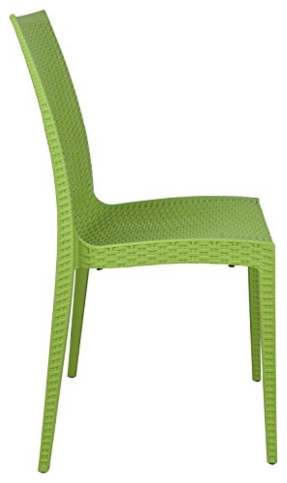 LeisureMod Weave Mace Indoor/Outdoor Dining Chair, Armless Lime Green