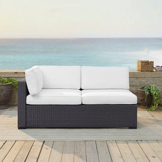 Biscayne Loveseat With Interchangeable Arm and Mist Cushions, Cushions: White