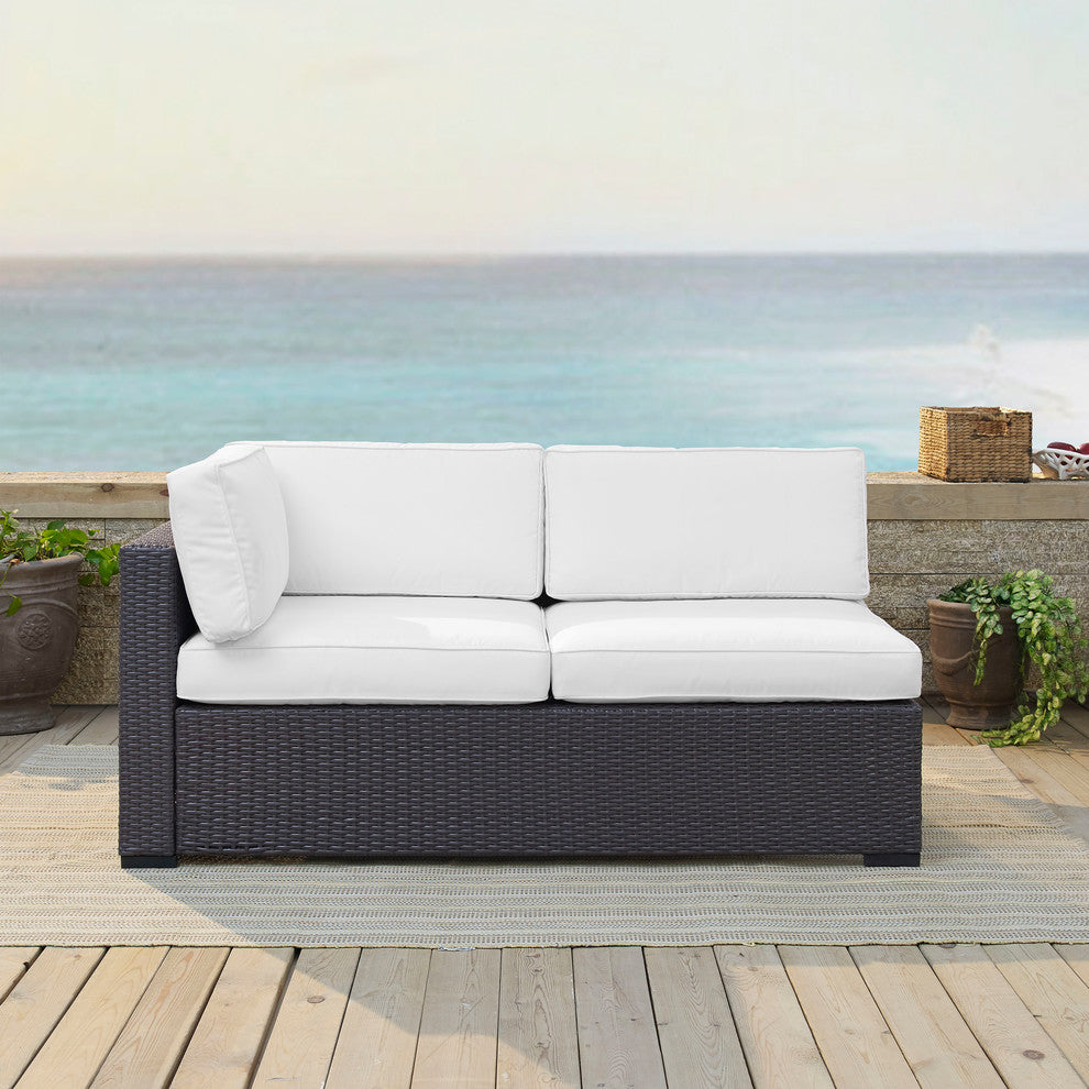 Biscayne Loveseat With Interchangeable Arm and Mist Cushions, Cushions: White