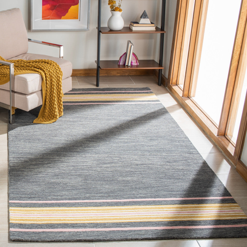 Safavieh Metro Met611H Striped Rug, Charcoal and Pink, 2'3"x8'0" Runner