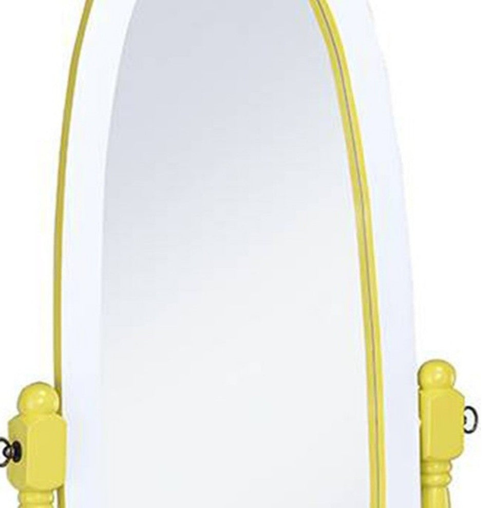 Pretty Yellow and White Cheval Standing Oval Mirror