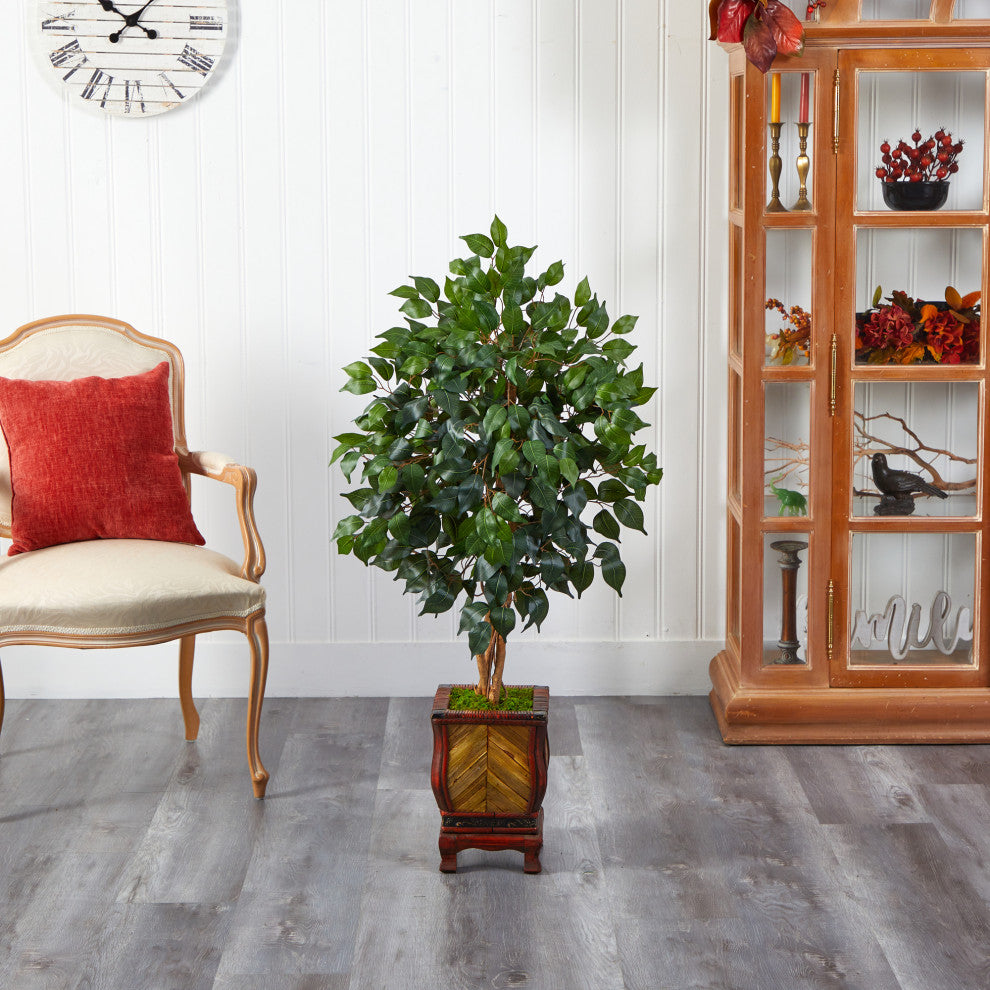 46" Ficus Artificial Tree, Decorative Planter