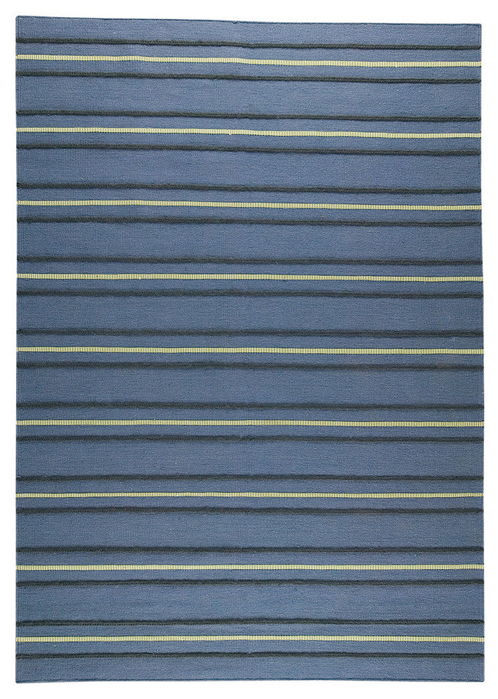Hand Woven Blue Wool Area Rug, Blue, 5''6"x7''10"