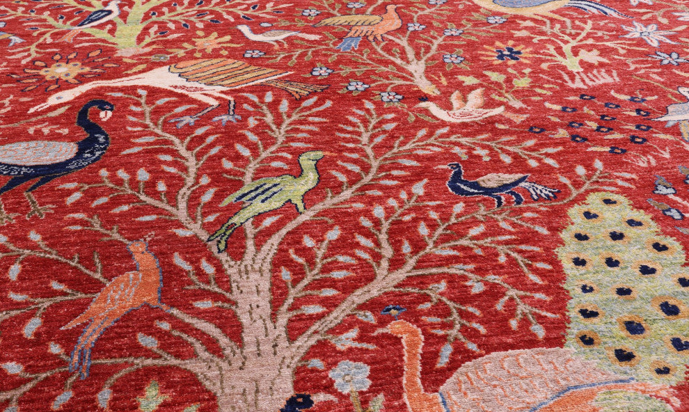 9' 1" X 12' 1" Persian Tree Of Life Hand-Knotted Wool Rug Q7813