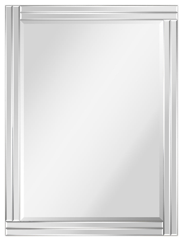 Stepped Beveled Rectangle Wall Mirror, Solid Wood Frame, 1" Center Mirror, 30" X 40"