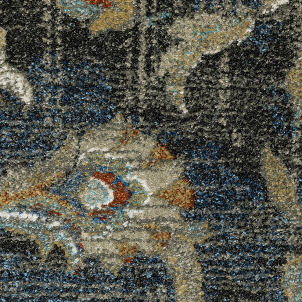 Vander Traditional Oriental Power-Loomed Area Rug, Charcoal/Blue, 2'3"x7'6"
