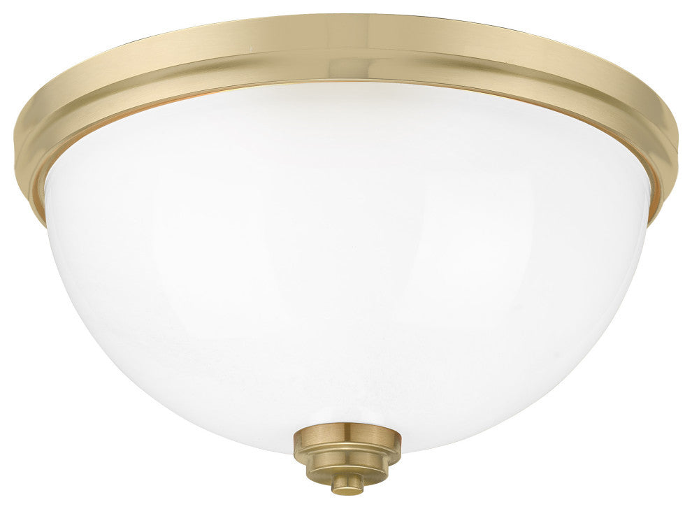 16" 3-Light Flush Mount Light, New Age Brass, White Marble Glass