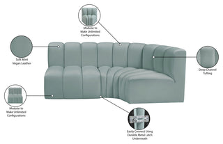 Arc Vegan Leather Upholstered 3-Pc. L-Shaped Modular Sectional, Green