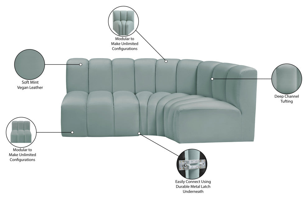 Arc Vegan Leather Upholstered 3-Pc. L-Shaped Modular Sectional, Green