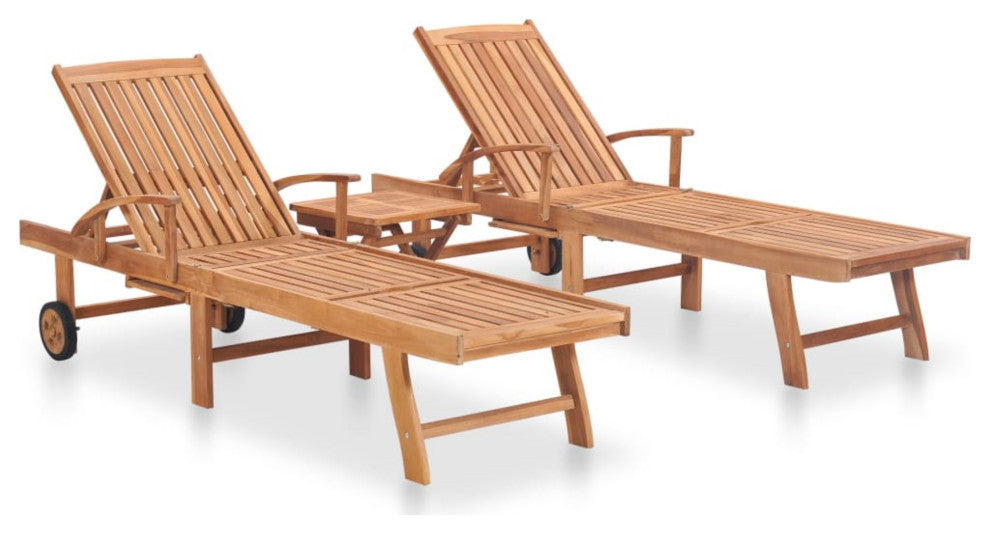 Vidaxl Sun Loungers 2-Piece Set With Table Solid Teak Wood
