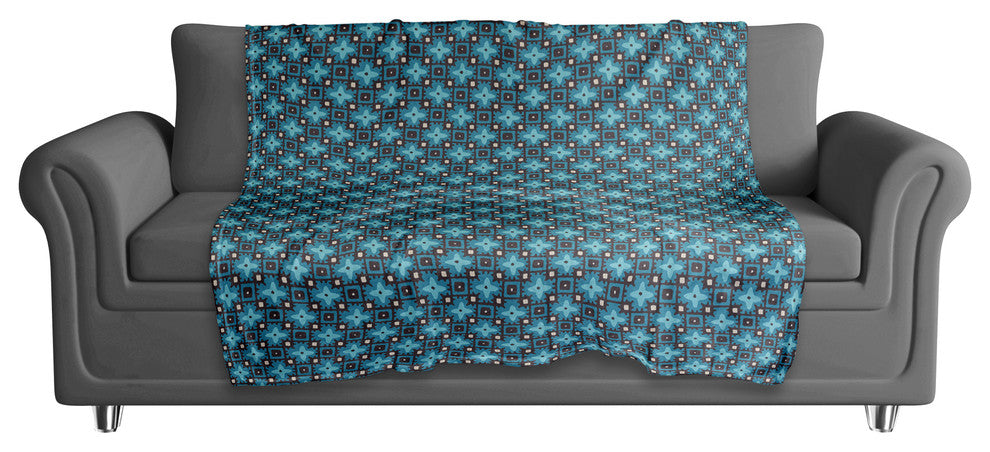 Blue Floral Squares Fleece Blanket