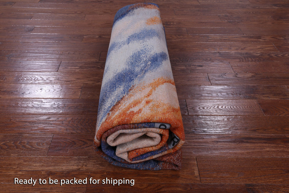 7' 11" X 9' 11" Abstract Hand Knotted Wool and Silk Rug Q9050