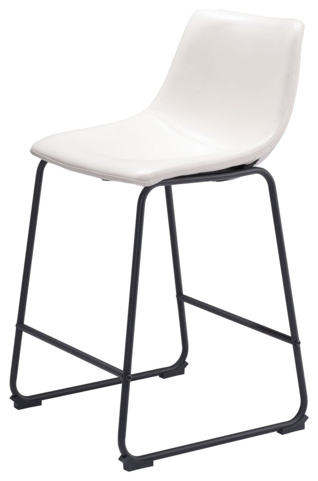 Counter Chair, Set of 2, Faux Vinyl Leather, Distressed White, Black