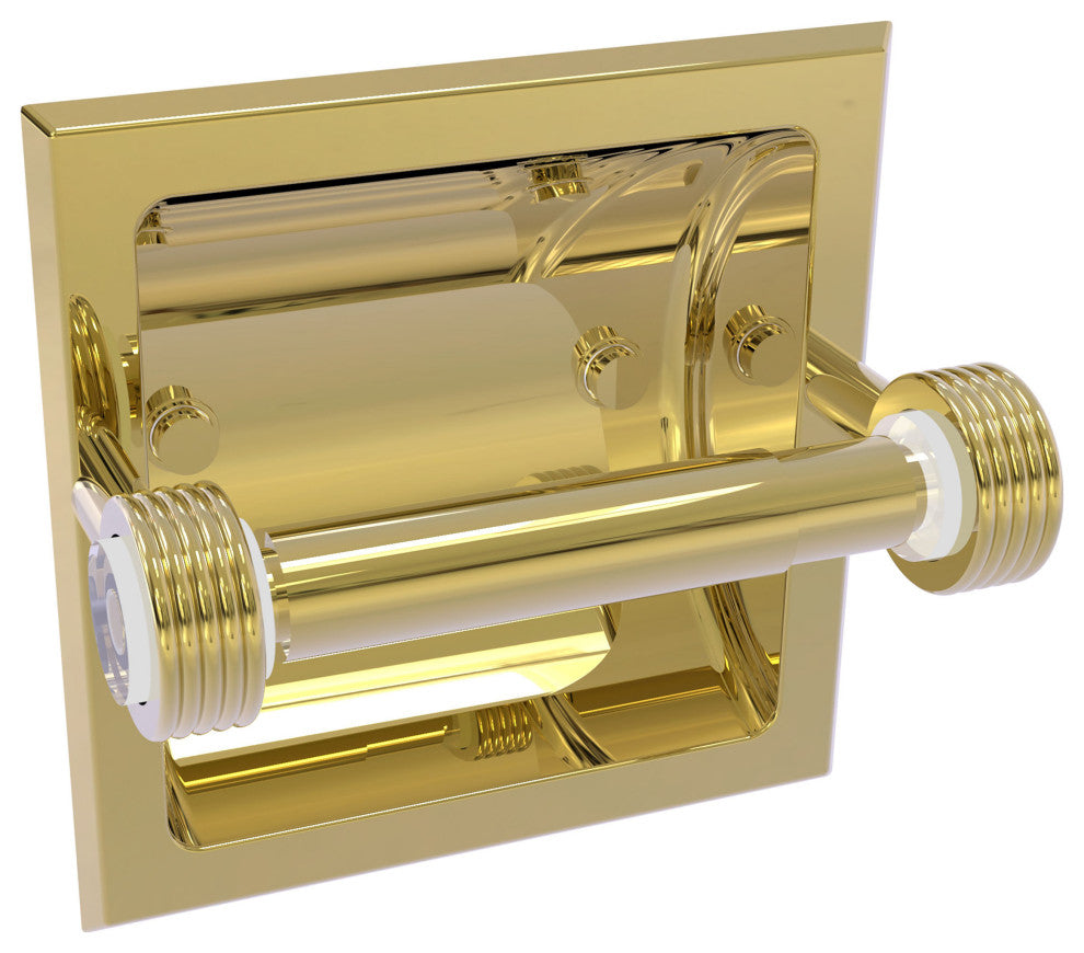 Clearview Recessed Toilet Paper Holder with Groovy Accents, Unlacquered Brass