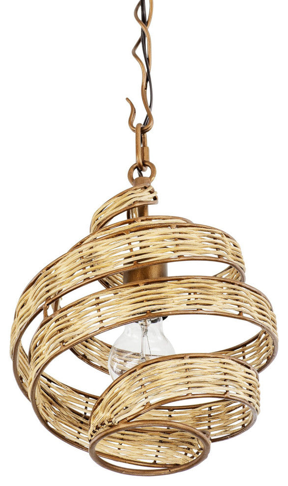 Flow 1-Lt Twist Pendant - Baguette/Natural Rattan
