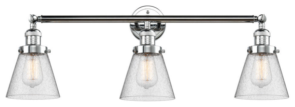 Small Cone 3-Light Bath Fixture, Seedy Glass, Polished Chrome