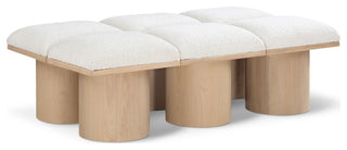 Pavilion Boucle Fabric Upholstered 6-Piece Modular Bench, Cream, Natural Finish