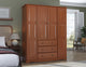 100% Solid Wood Family Wardrobe Armoire, Mocha-Metal Knobs