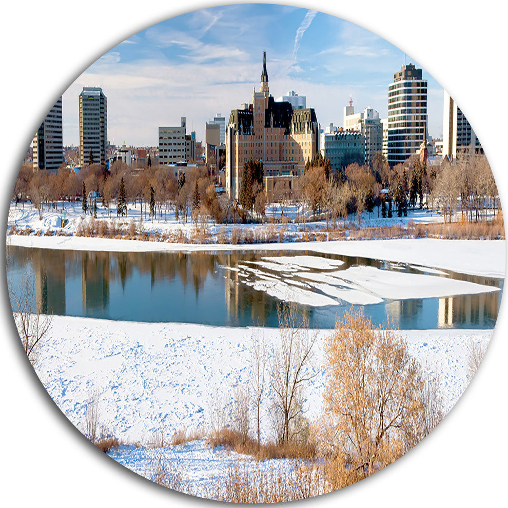 City Of Saskatoon Winter Panoramic, Landscape Disc Metal Artwork, 11"
