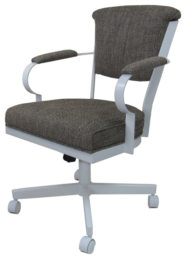 Set of 4, Miami Swivel Metal Caster Chairs, Reading Base, Plumley Cocoa, White