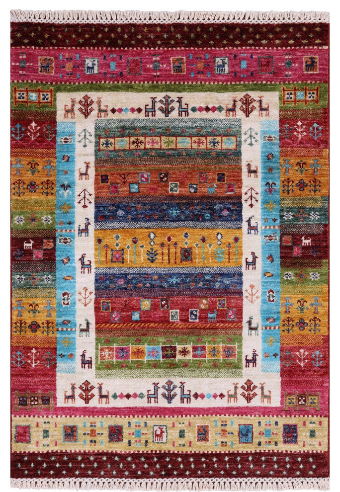 Persian Gabbeh Tribal Hand-Knotted Rug 2' 9" X 4' 0" Q10136