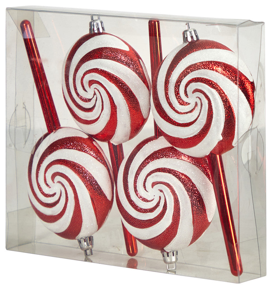 7" Candy Cane Lollipop Holiday Deluxe Christmas Shatterproof Ornament Set of 4