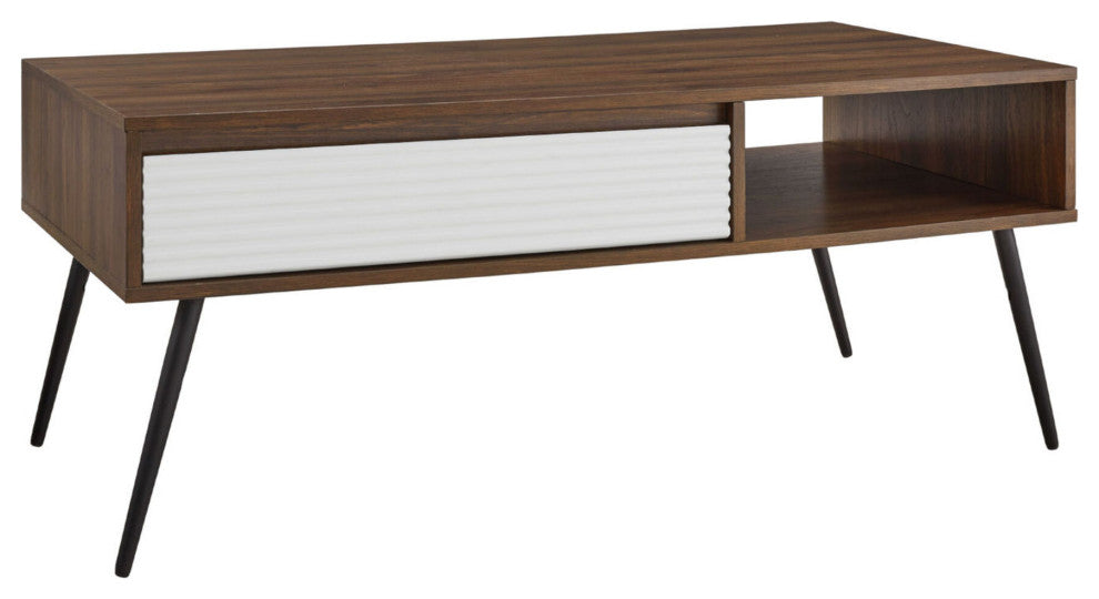 Contemporary Fluted Drawer Coffee Table "“ Dark Walnut