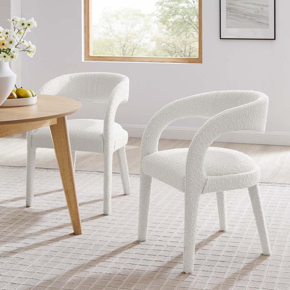 Pinnacle Boucle Upholstered Dining Chair Set of 2, Ivory
