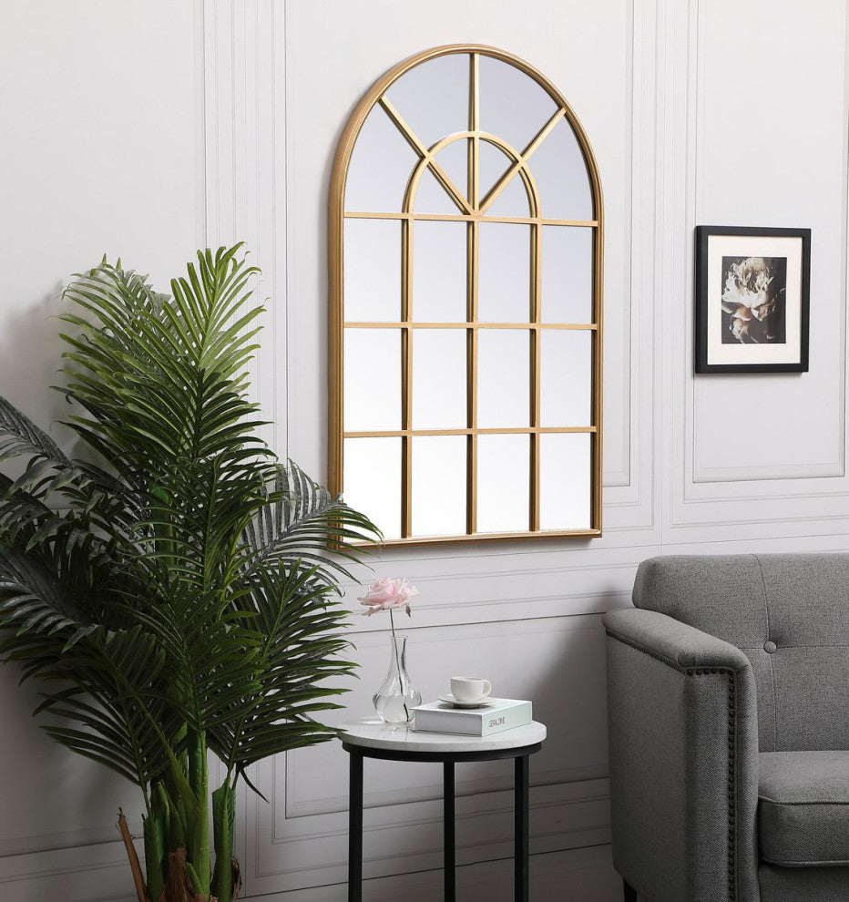 Macey Metal Windowpane Mirror, 28"x41", Brass