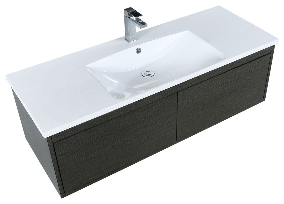 Sant 48 Iron Charcoal Vanity, Acrylic Top With Sink, Rose Gold Faucet Set