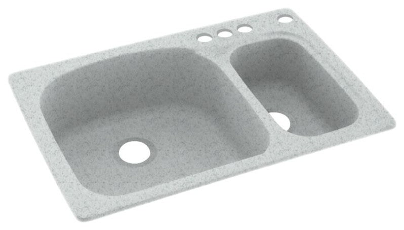 Swan 33x22x9 Solid Surface Kitchen Sink, 4-Hole, Tahiti Gray